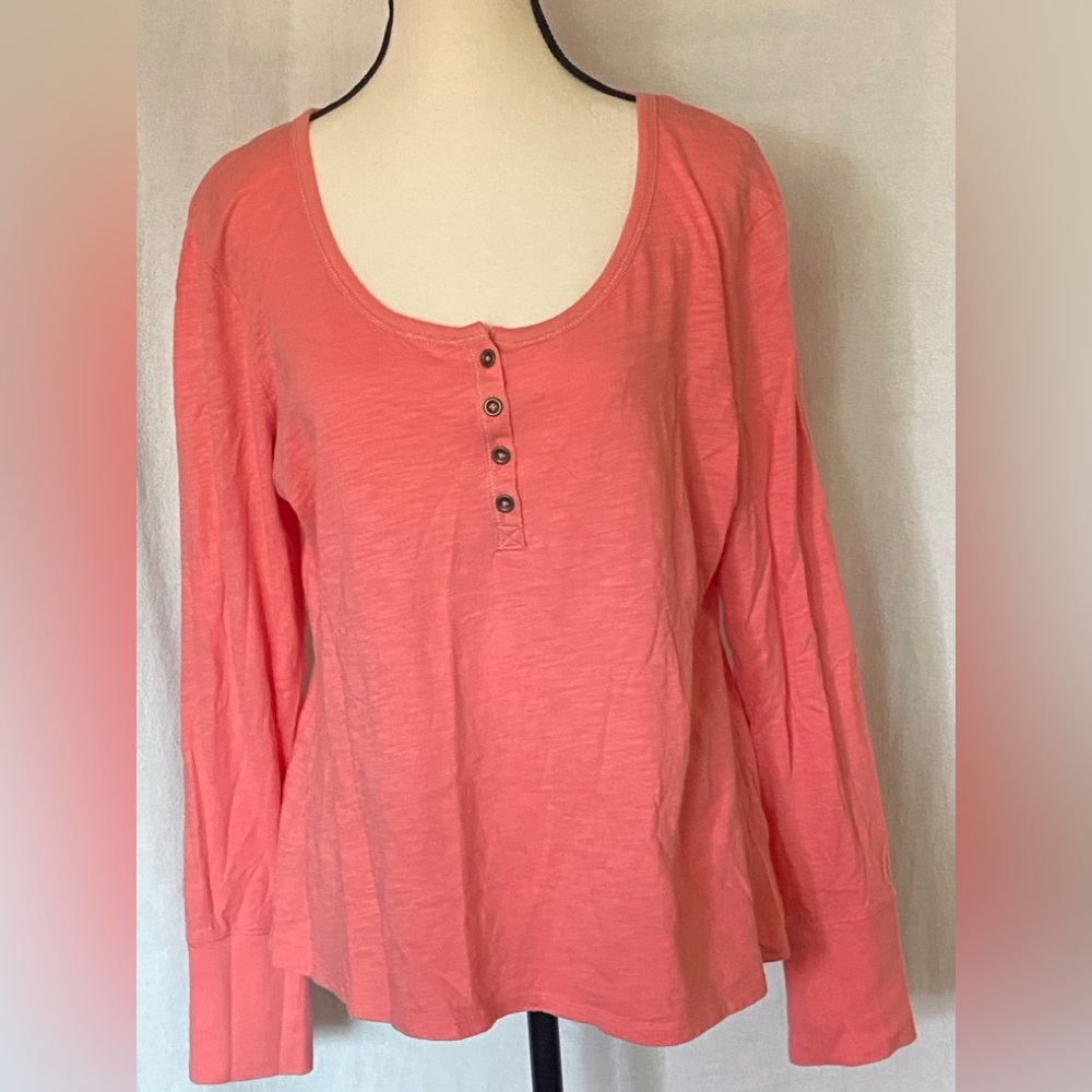 Women's Orange Button-Front Top long sleeve size L